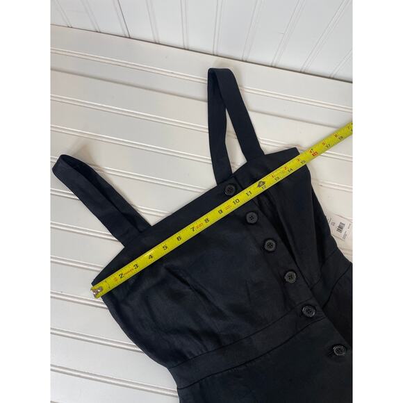 NWT Equipment Linen Katia Button Front Mini Dress Black Squared Neck Linen 00 - Picture 4 of 8